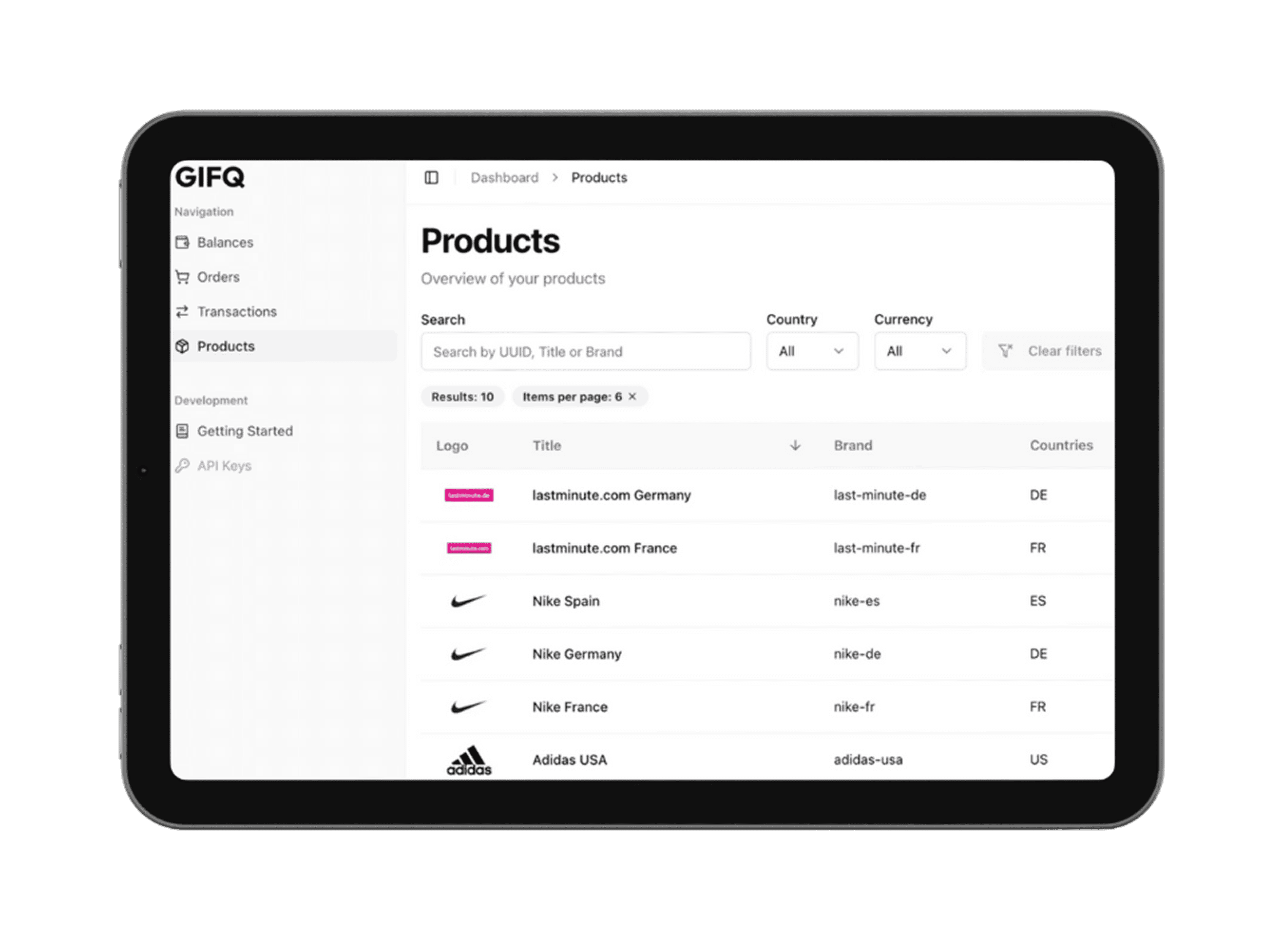 GIFQ Dashboard on Tablet